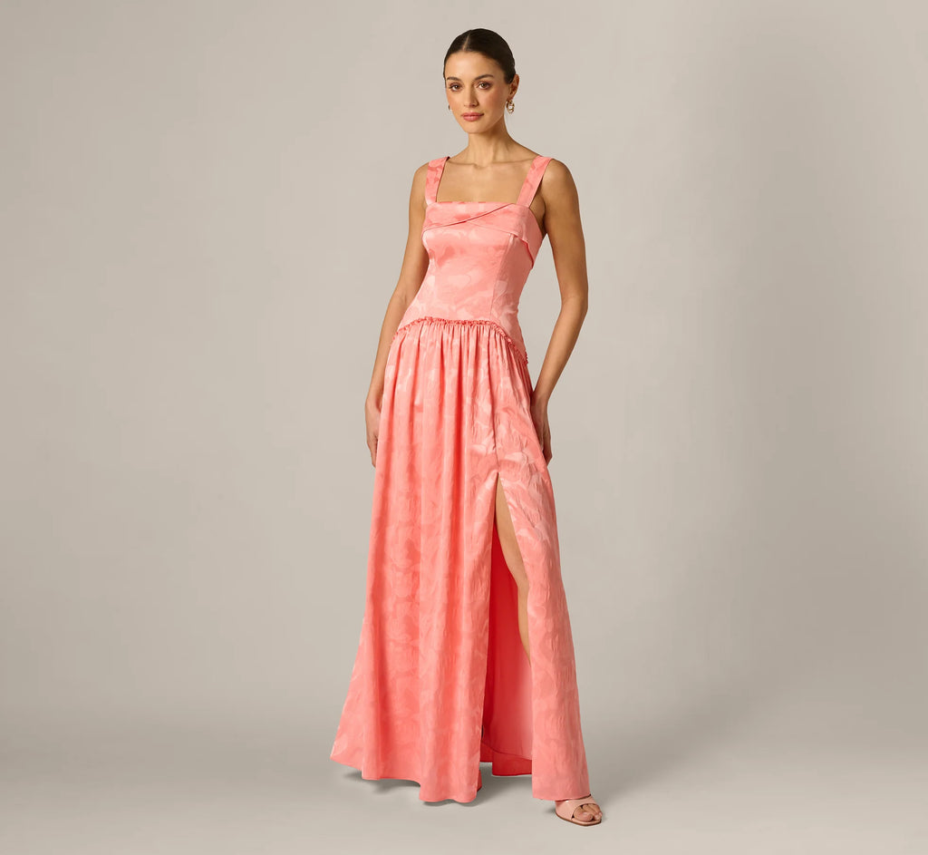 Drop Waist Butterfly Jacquard Gown In Coastal Sun