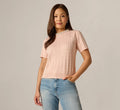 Short Sleeve Beaded Collar Pullover Sweater In Pink Whisper