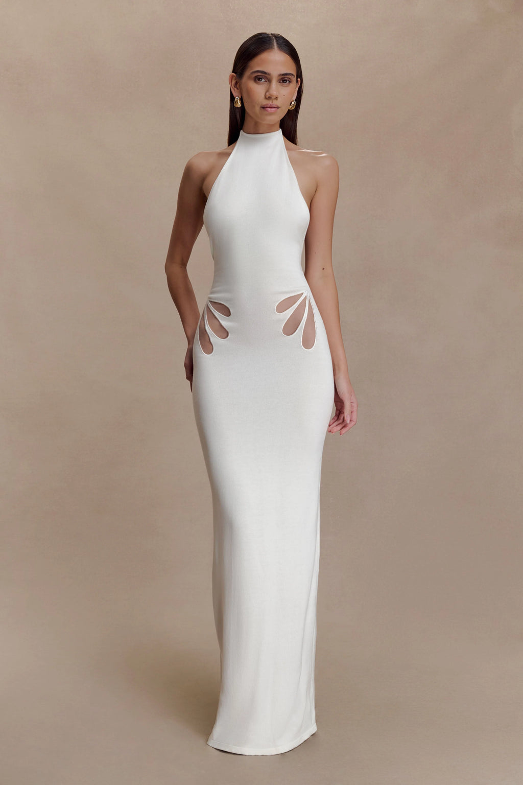 Brock Knit Halter Maxi Dress - White