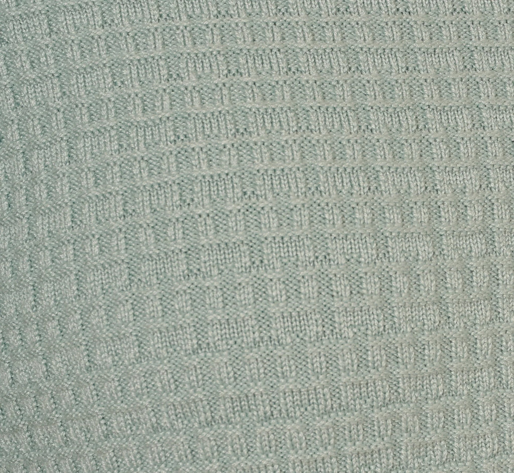 Waffle Knit Cardigan Sweater With Frayed Edges In Dusty Seamist