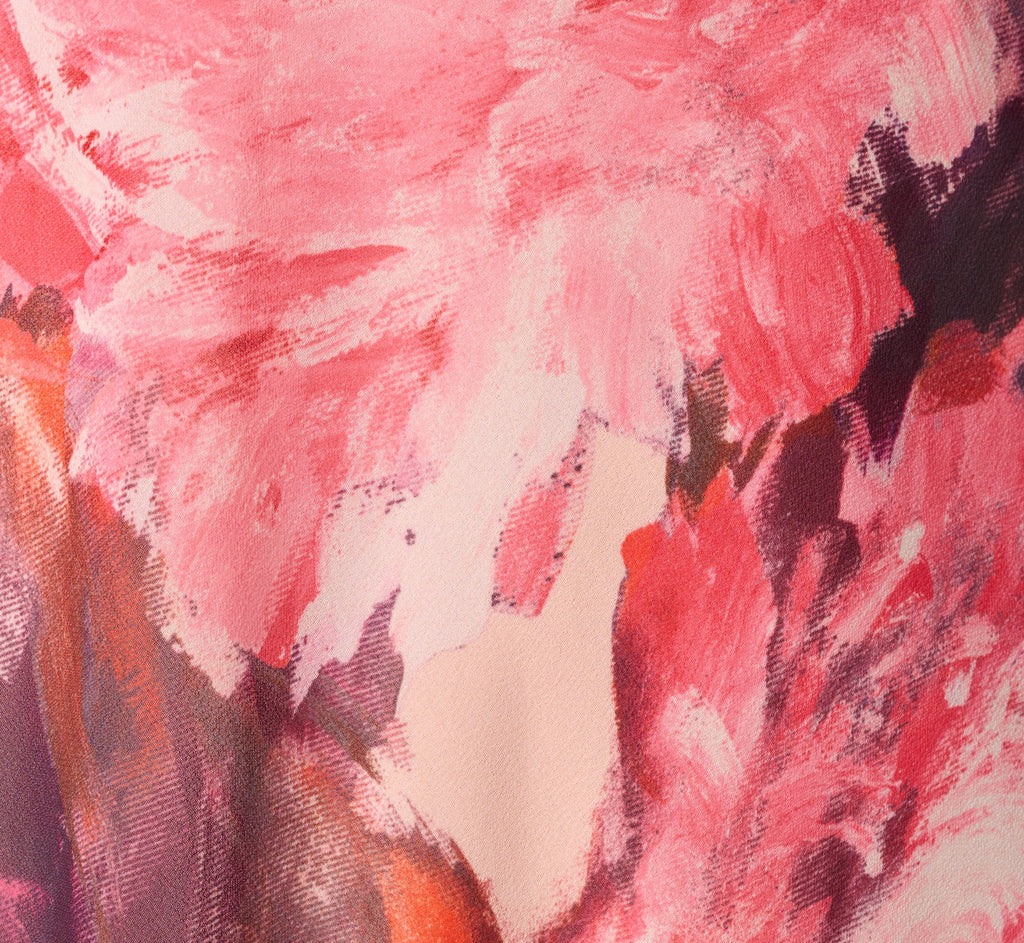 One Shoulder Peony Floral Chiffon Scarf Gown In Pink Multi