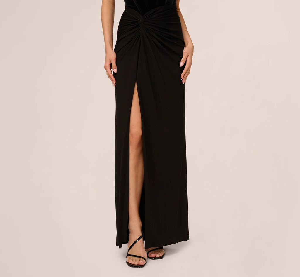 Strapless Velvet Jersey Combo Gown In Black