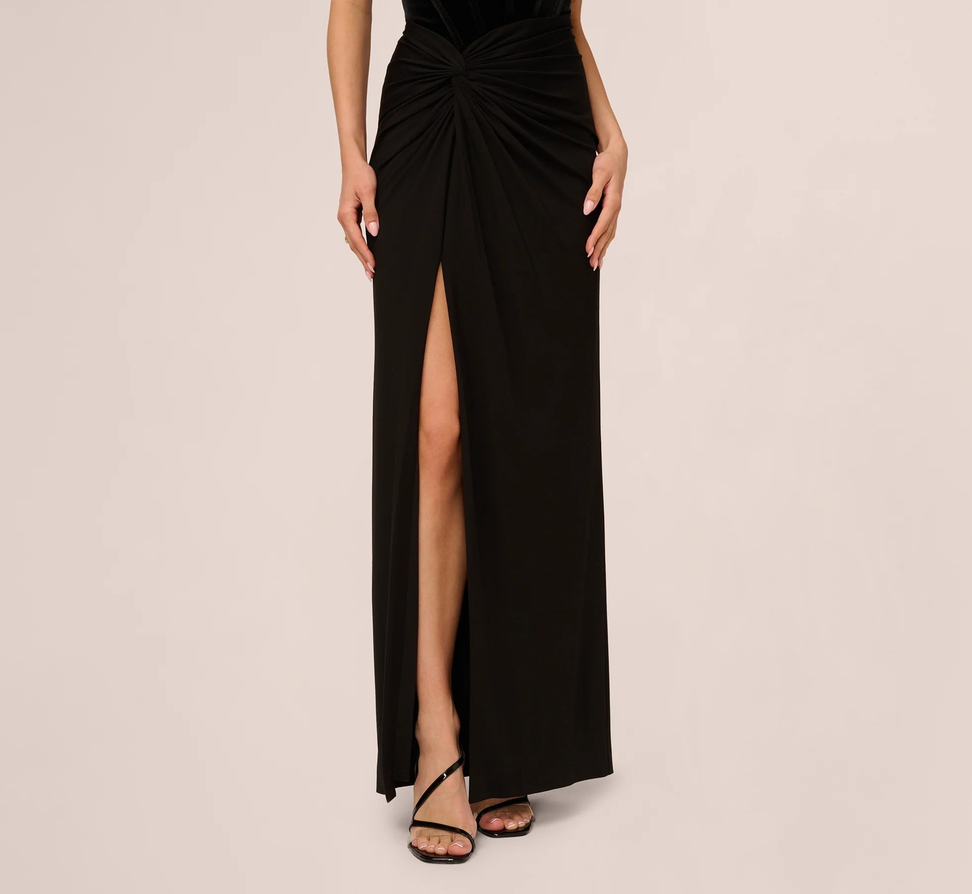Strapless Velvet Jersey Combo Gown In Black