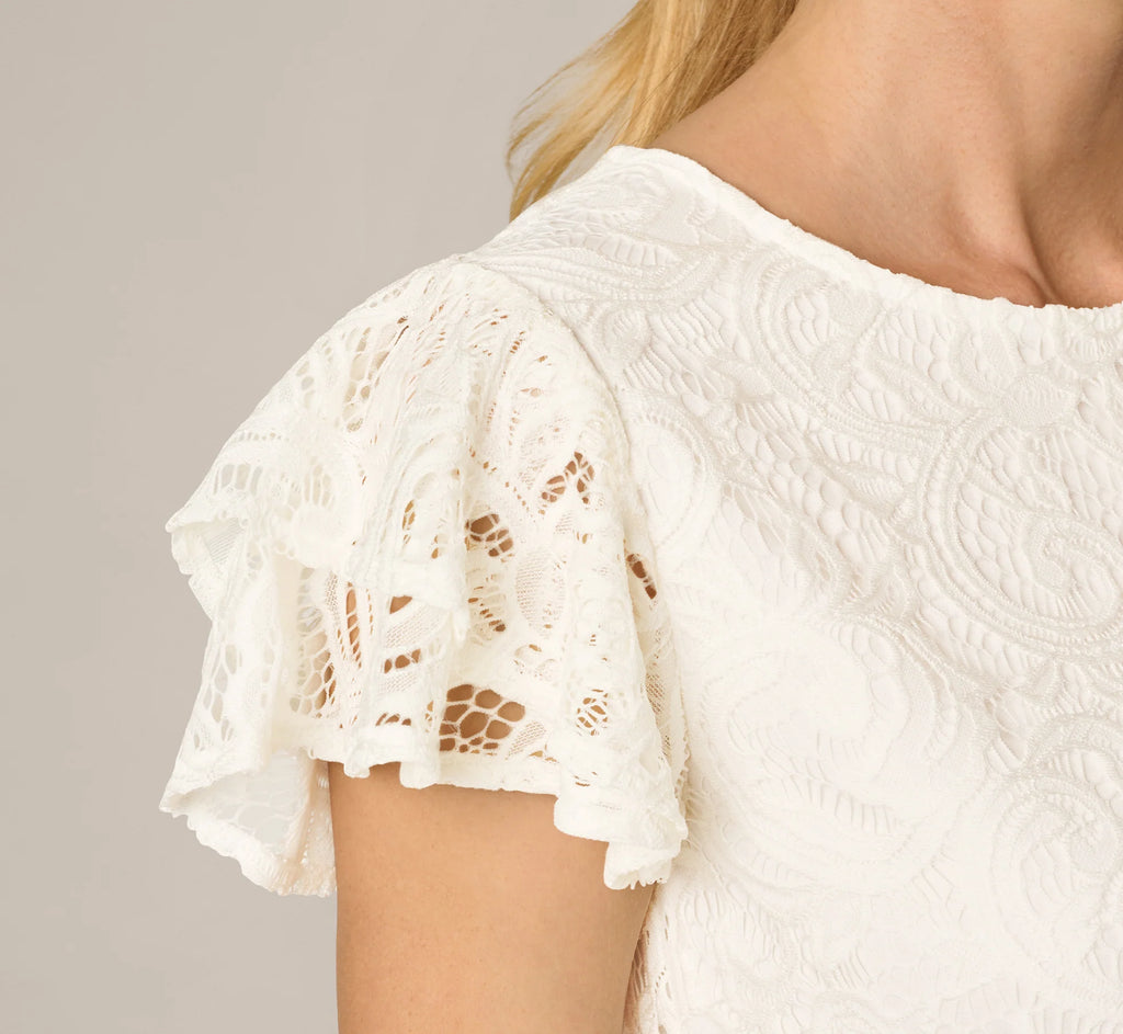 Lace Top With Ruffled Sleeves In Natural