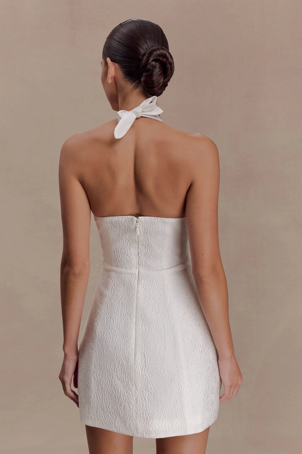 Ella Bow Detail Halter Mini Dress - White