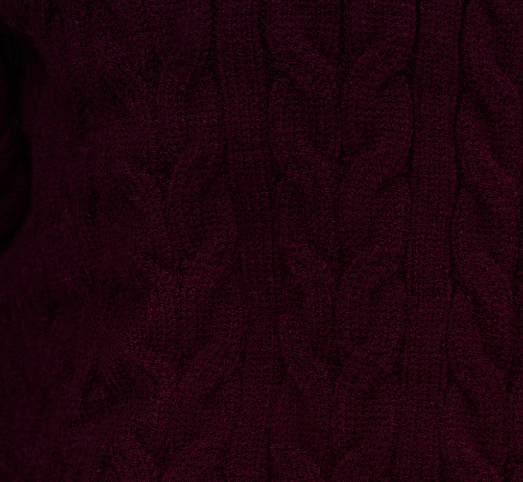 Pearly Trim Cable Knit Cardigan Sweater In Raisin