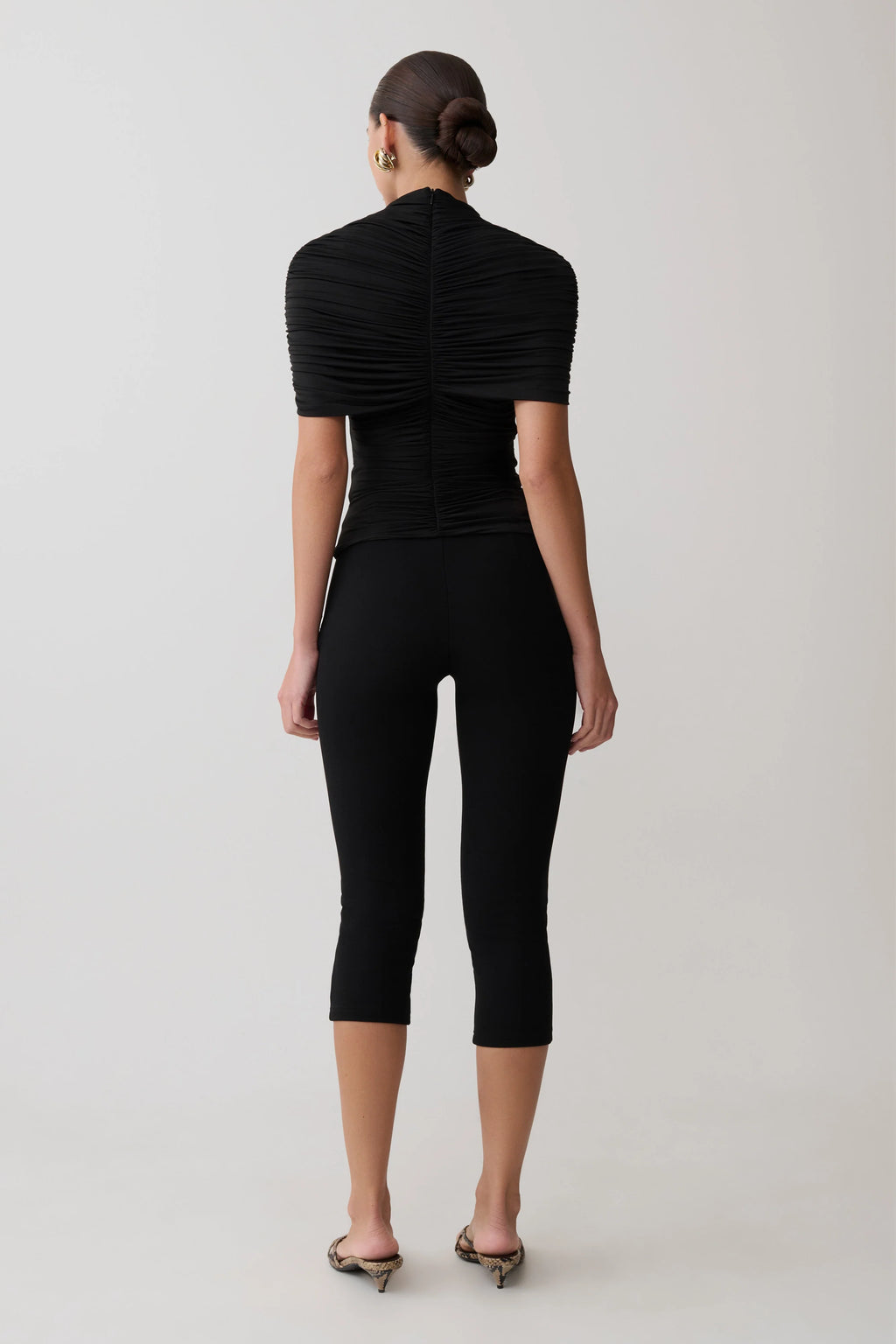 Linh Slinky High Neck Gathered Top - Black
