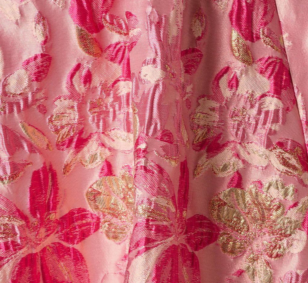 Metallic Floral Jacquard Ruffle Midi Dress In Pink Multi