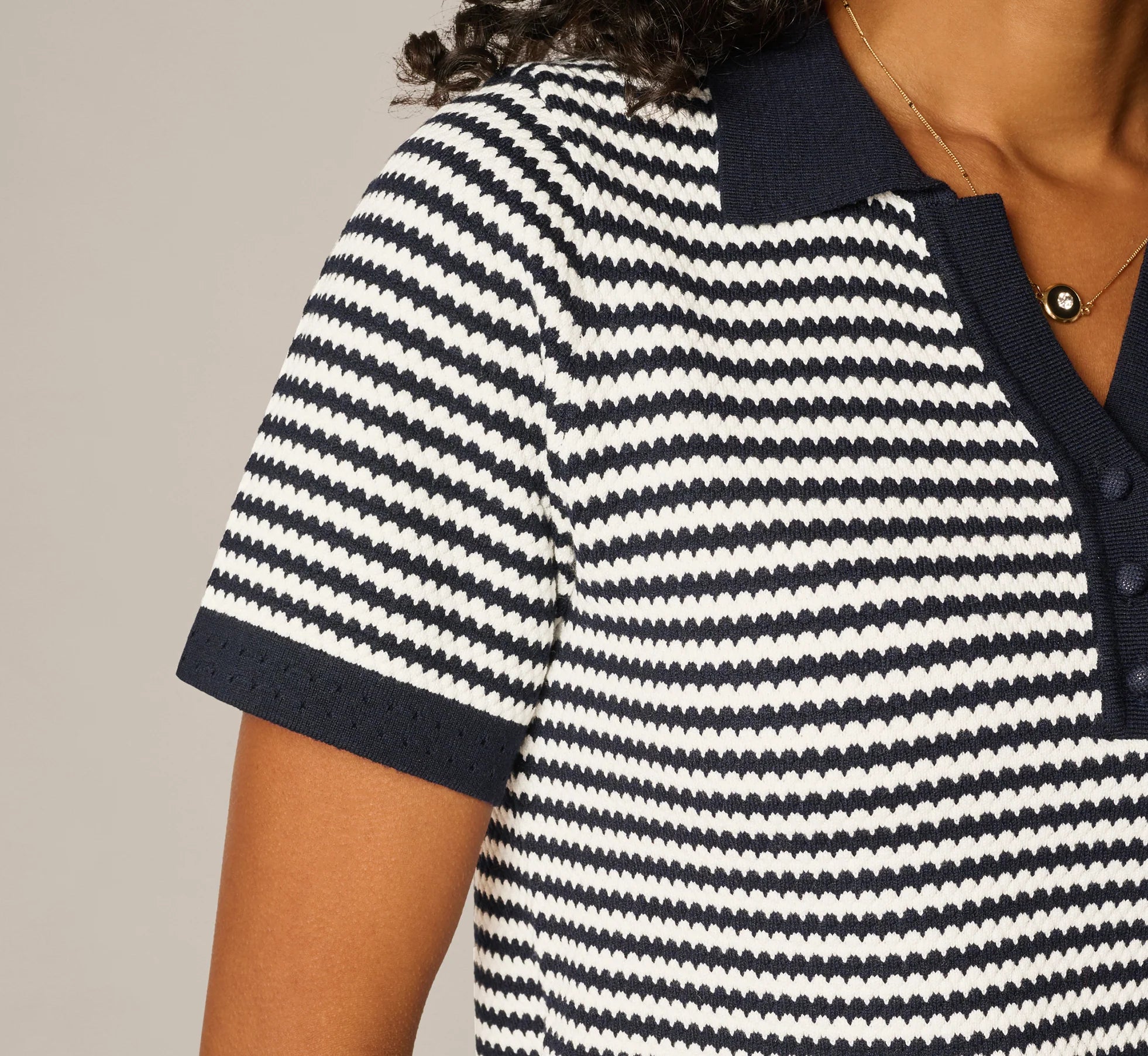 Short Sleeve Polo Collar Sweater In Blue Moon Ivory