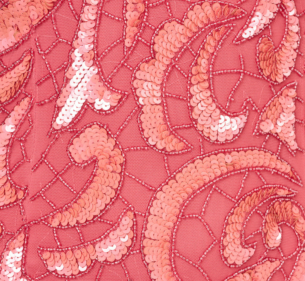 Beaded Halter Midi Sheath Dress In Summer Rose
