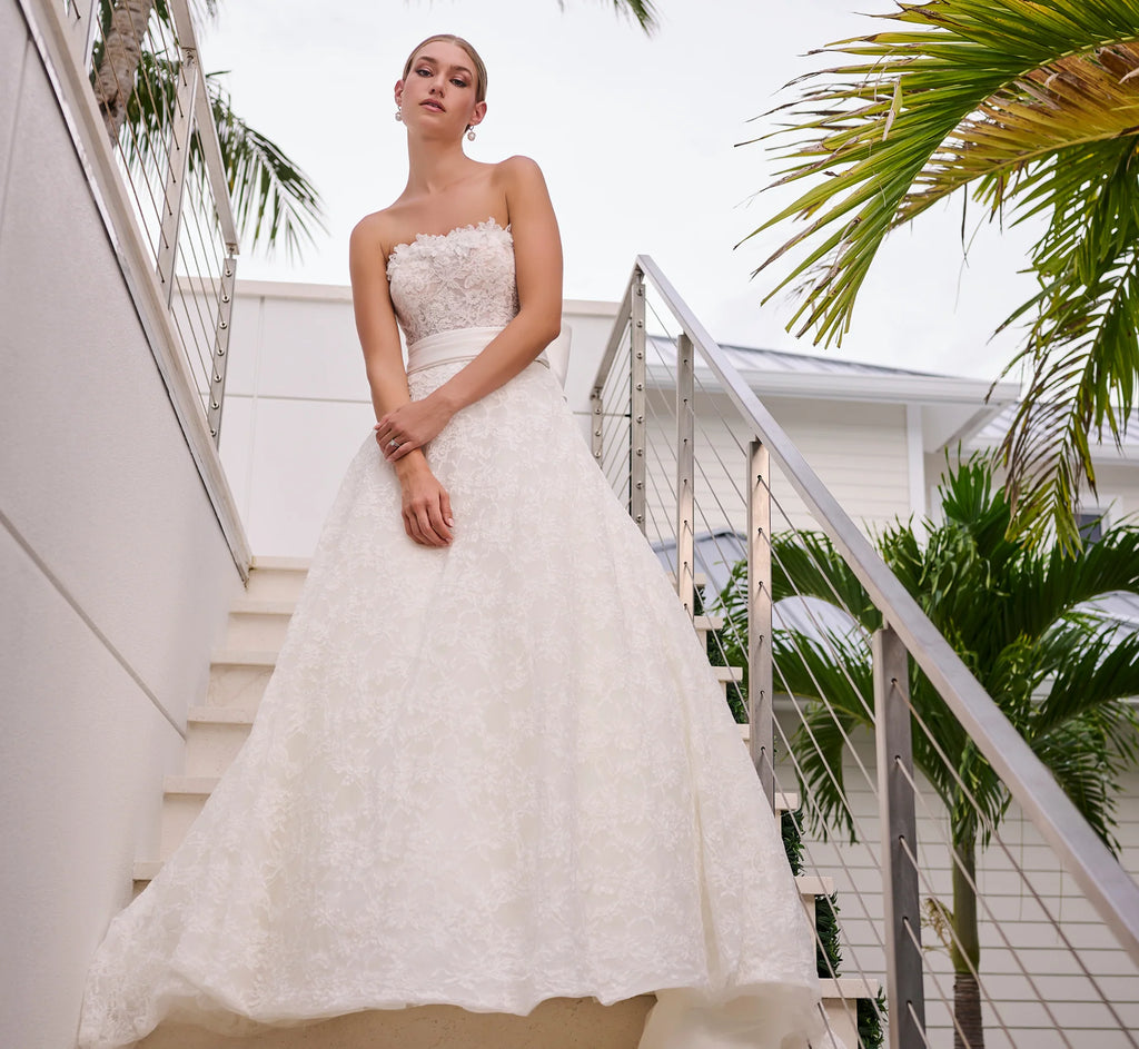 All Over Corded Lace A-Line Gown in Ivory