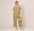Wide Leg Rib Knit Pants In Dusty Sage Green