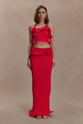 Samira Knit Wired Maxi Skirt - Red