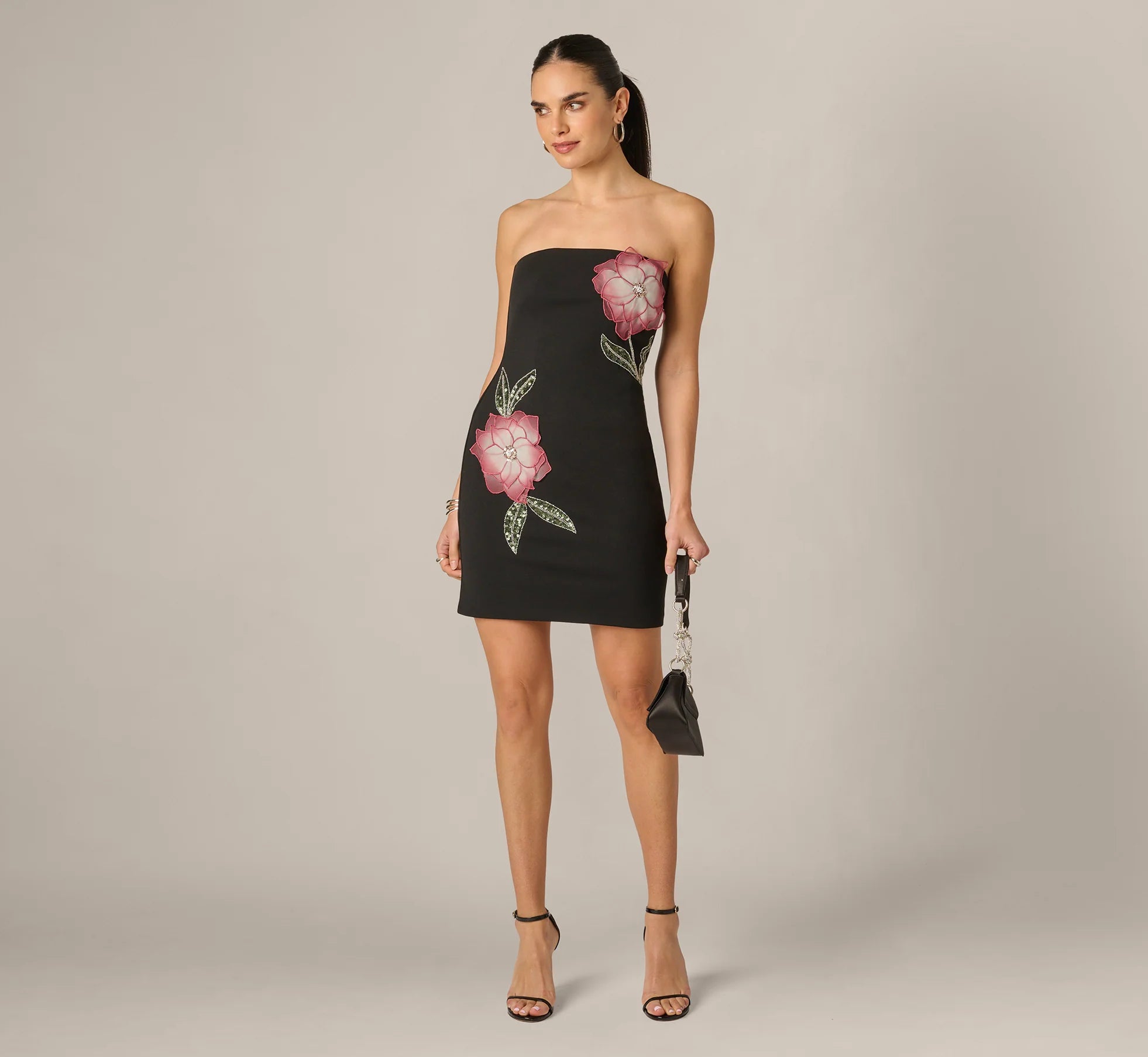 Strapless Lotus Floral Mini Dress In Black Multi