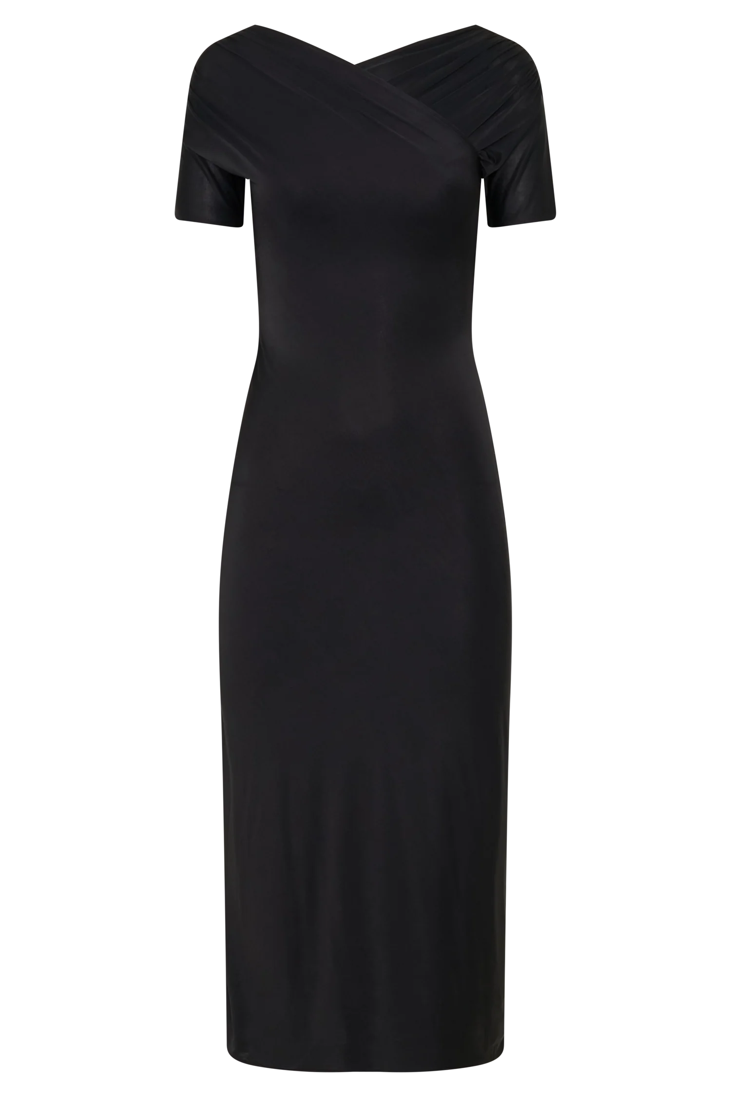Junie Cross-Over Neck Slinky Maxi Dress - Black